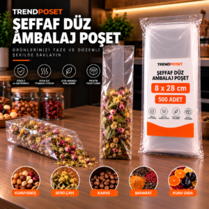 şeffaf ambalaj poşetleriyle düzenli mutfak