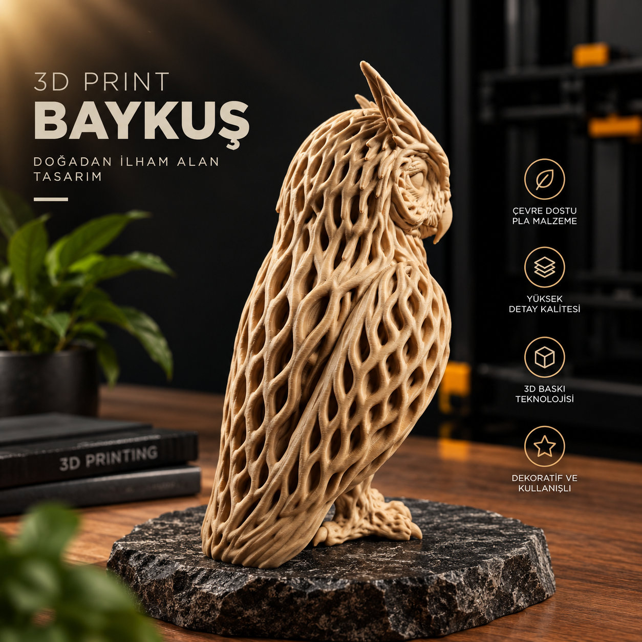 3d baskı baykuşun zarif arka görünümü 3d baskı baykuşun zarif arka görünümü